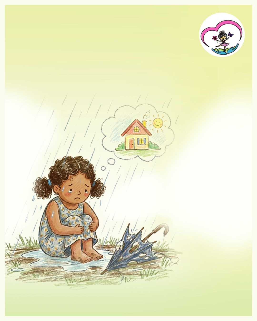 A child without shelter, dreaming of a safe home